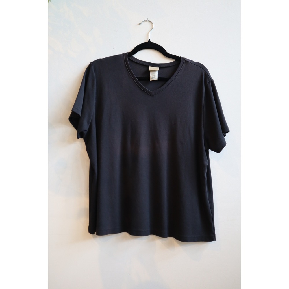 LL Bean Womens XL Black V-Neck Short Sleeve 100% Cotton T-Shirt 0 BJV8